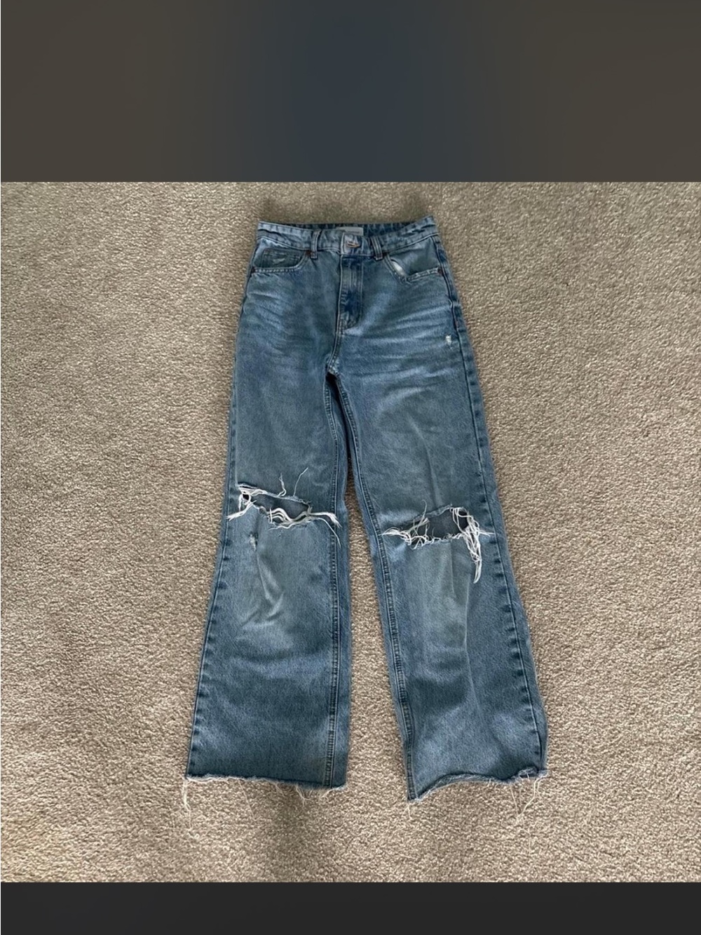 Zara Distressed Wide-Leg Jeans in Faded Blue